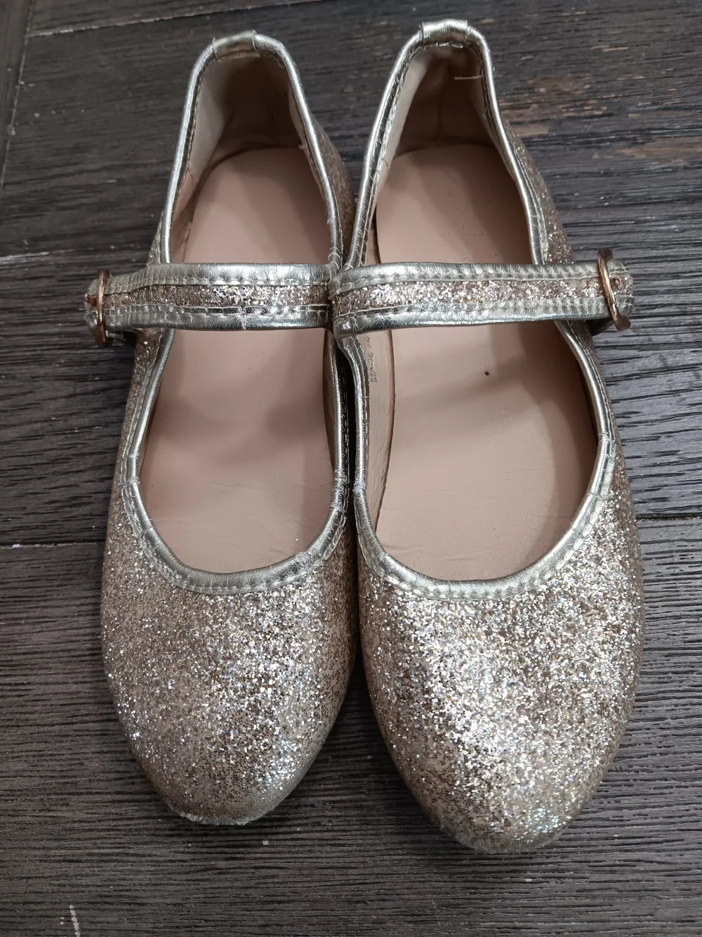 Girls Size 1, Gold Glitter Mary Jane Flats